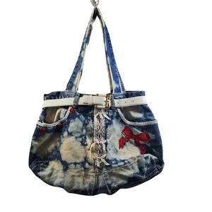 Handmade Crafted Basic Editions Blue Jean Purse Bag With White S-M Belt Vintage